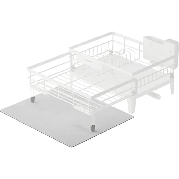 SONGMICS Abtropfgestell Geschirr, ausziehbarer Geschirr-Abtropfständer, wasserabsorbierende Silikonmatte, 360° drehbarer und ausziehbarer Ablauf, (31-56) x 42 x 20 cm, mattweiß-taubengrau – Bild 1