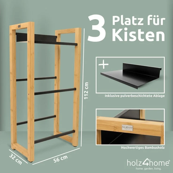 Getränkekistenregal inkl. Ablage - Bambus / Schwarz - 3 Kisten – Bild 2