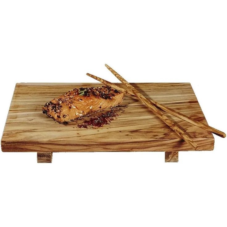 dasOlivenholzbrett Schneidebrett 3er Set Sushi Bretter 25, 30 und 40cm + 3 Paar Sticks, Olivenholz, (3-St)