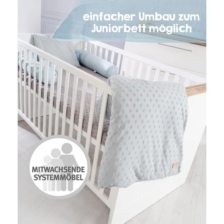 roba Kinderzimmerset 'Nele' 3-teilig - Bett 70 x 140 - Wickelkommode - Kleiderschrank 3-türig - Weiß – Bild 11
