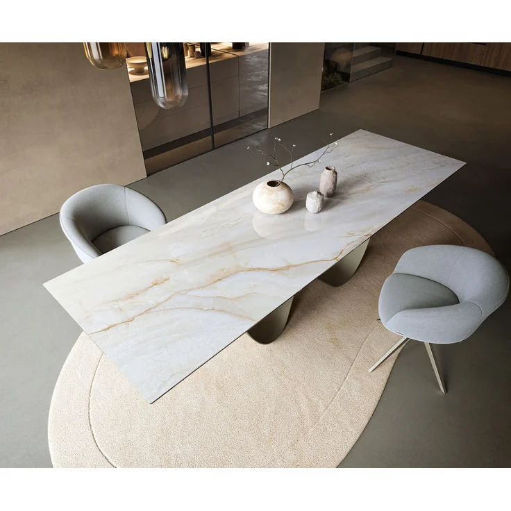 Esstisch Edge 300x100 cm Keramik Onyx Pearl Infinity Metall Effektfinish Titan – Bild 4