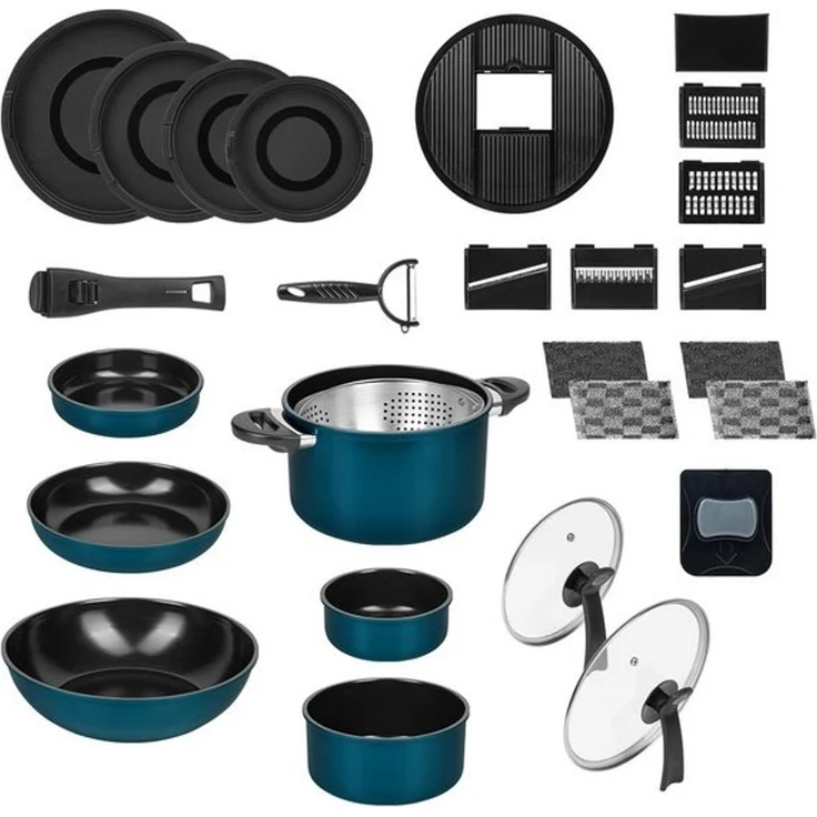 Genius Pfannen-Set Kelton 31 tlg, Kochgeschirr, inklusive Clia Genie Schwämmen, (Großes Koch-Set, 31 tlg), Platzsparendes Design mit abnehmbarem Griff & stapelbaren Elementen – Bild 4