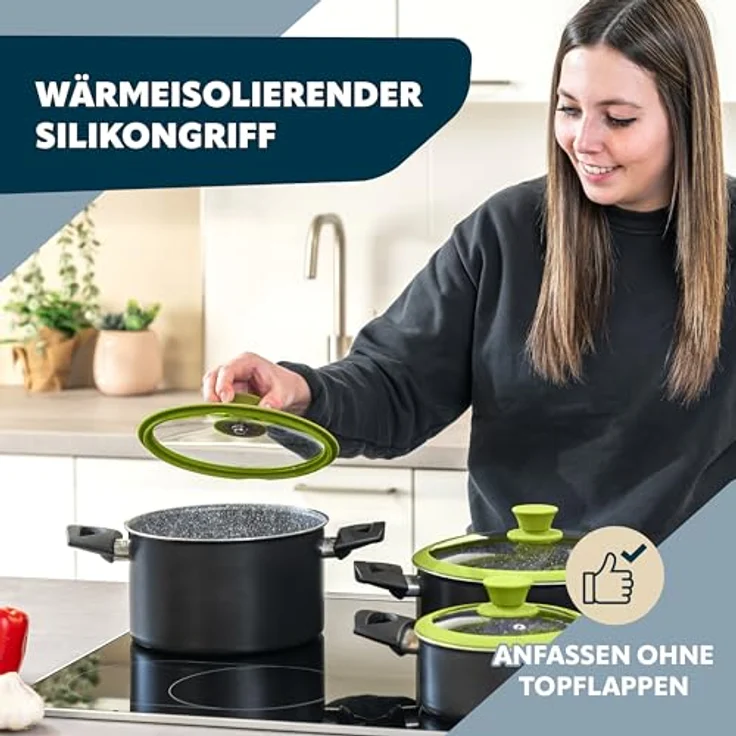 Glasdeckel mit Silikonrand für 20 cm Töpfe und Pfannen, grün – Bild 4