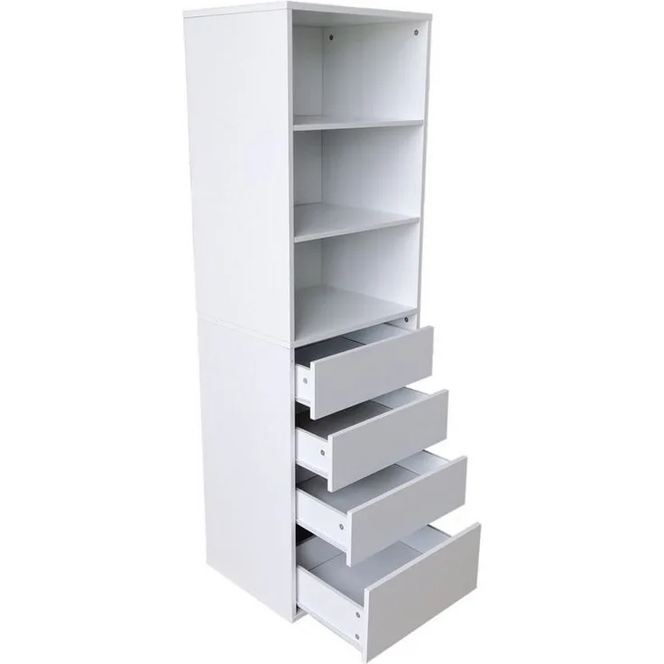 HTI-Living Kommode Hohe offene Kommode 3 Regalfächer 4 Schubladen (Stück, 1 St, 1 Kommode), Anrichte Sideboard Wäscheschrank