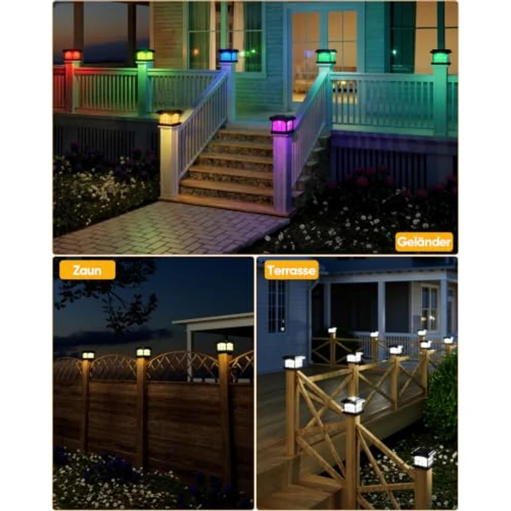 ROTTOGOON 8 Stück RGBCW Solar Pfostenleuchte, Solar Pfostenkappen 10x10 cm | 9 Farben 3 Modi, IP54 Wasserdicht, Holz/Vinyl Pfosten, Solarlampen Außen für Zaunpfosten Gärten Terrassen Veranden – Bild 8