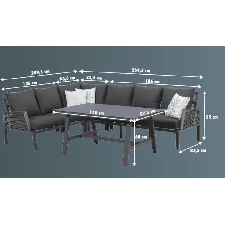 Primaster 'Apulia' Dining Lounge Set mit 3 Sofas und Tisch, Aluminium grau – Bild 4