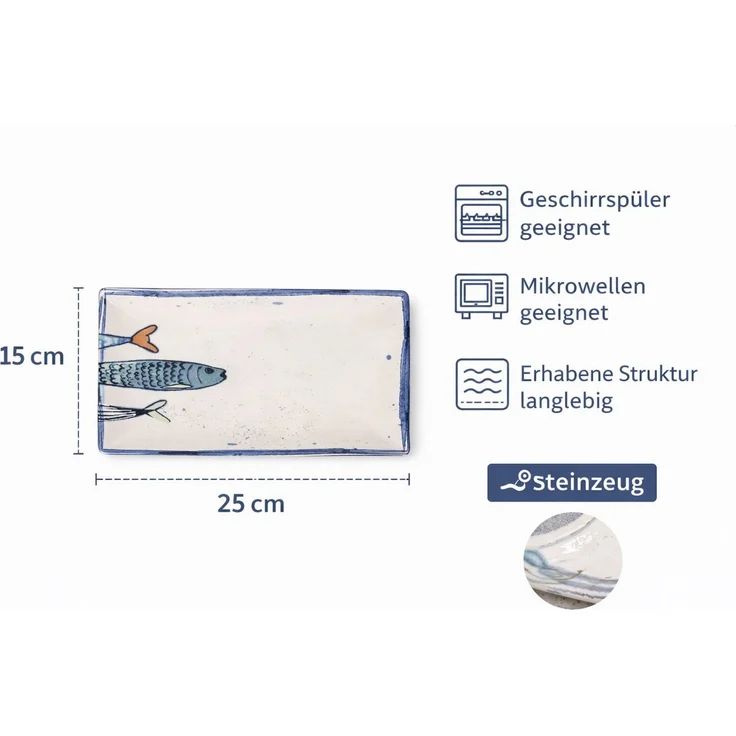 WestCraft Speiseteller Teller im mediterranen Design mit Sardinen-Motiv 2.0, Maritime Teller, (4 St), 4er Set, hochwertig und robust - langlebig und vielseitig einsetzbar – Bild 3