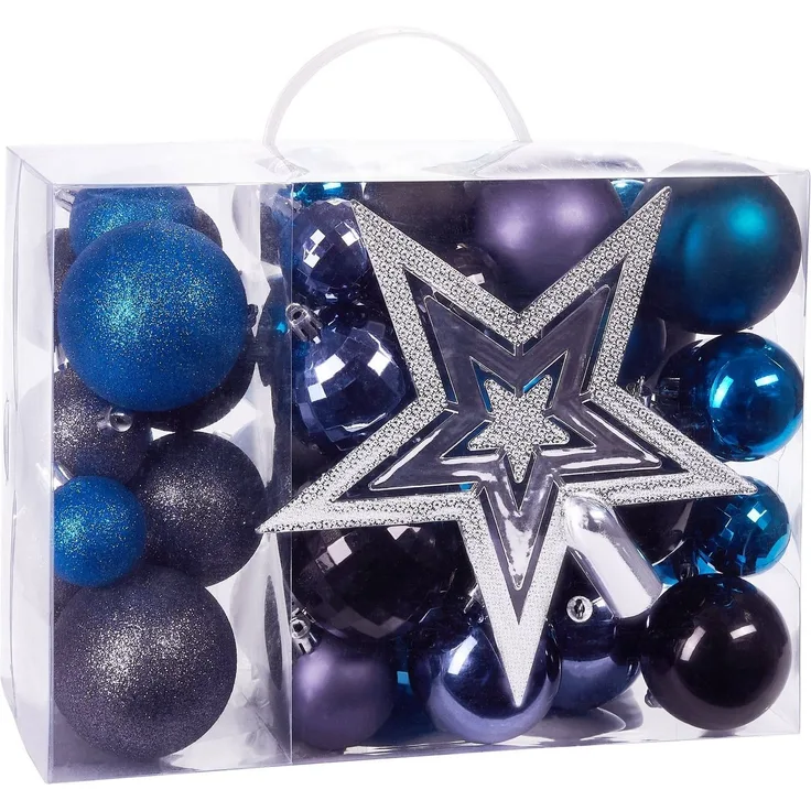 BRUBAKER Weihnachtsbaumkugel 50-teiliges Weihnachtskugel-Set mit Baumspitze, Christbaumschmuck aus Kunststoff, Weihnachtsdekoration edel und robust