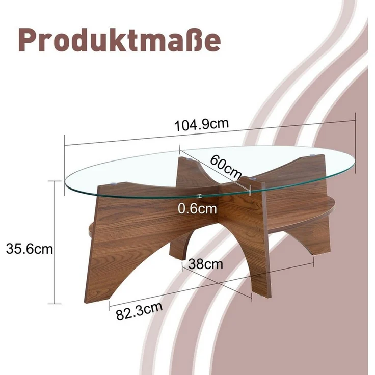ANYSUN Couchtisch Moderner Couchtisch Glas Oval, Beistelltisch Wohnzimmertisch (Kaffeetisch Sofatisch mit 0,6 cm Glasplatte Glas-Couchtisch), Platzsparendes Design Perfekt für Wohnzimmer, Balkon oder Schlafzimmer – Bild 2