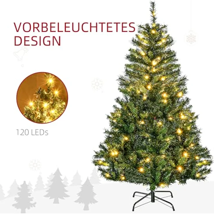 HOMCOM Künstlicher Weihnachtsbaum Tannenbaum mit Deko 120 LEDs 511 Spitzen, Tannen, 95x150 cm (BxH), grün – Bild 4