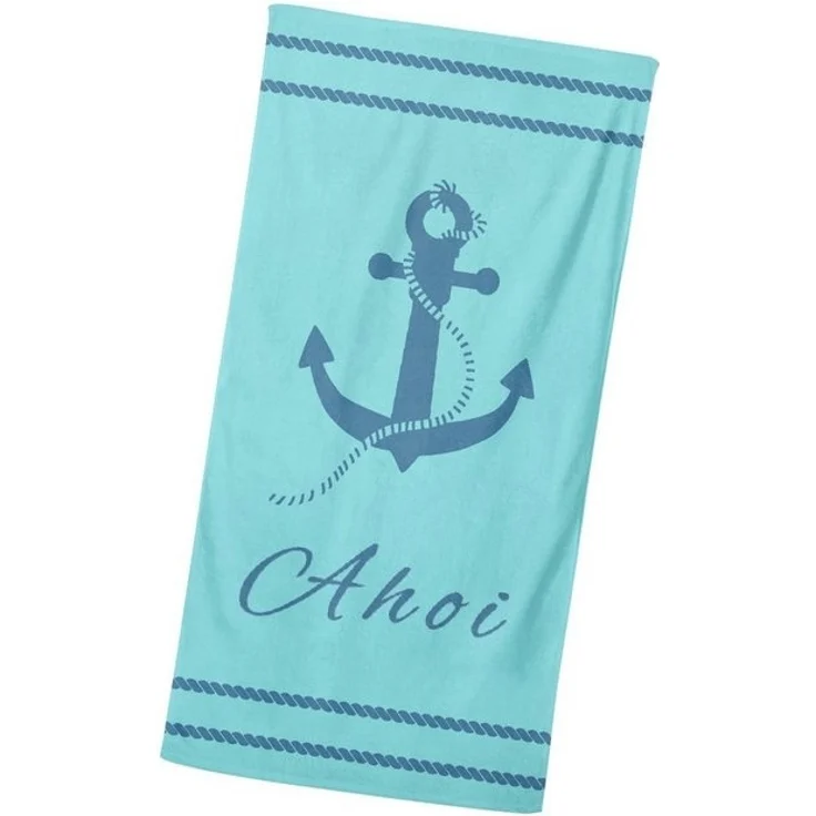 MTOnlinehandel Badetuch Ahoi Strandtuch / Strandlaken 90x180 cm, 100%, Baumwolle (1-St), maritimes Design mit Anker, hochwertig, weich und flauschig – Bild 4