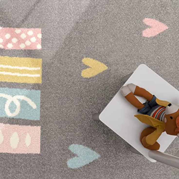 Paco Home Kinderteppich Nino 887, rechteckig, Höhe: 13 mm, Kurzflor, Spielteppich, Motiv Regenbogen & Herzen, Kinderzimmer – Bild 7