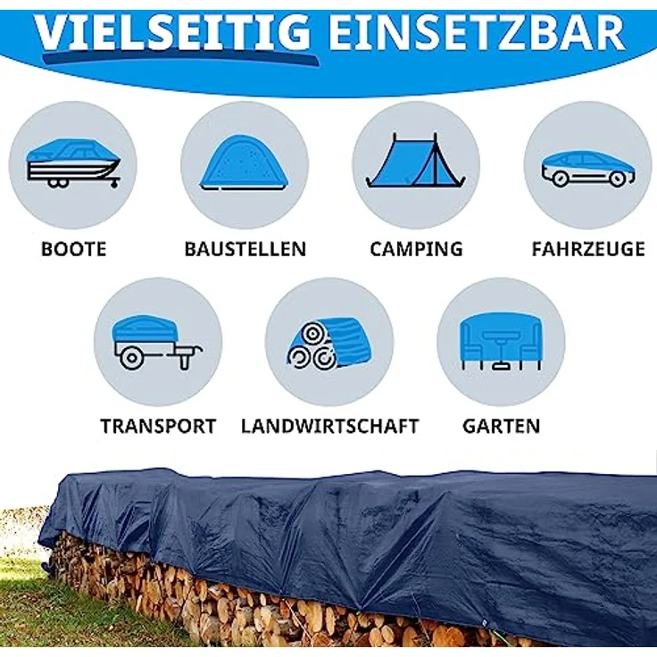 Floordirekt Abdeckplane | Gewebeplane | Schutzplane | Bootsplane | Zeltunterlage für Camping & Outdoor Garten wasserdichte Planemit Ösen Viele Größen & Farben 3x5 m, 15m² 240 g/m², Blau – Bild 7