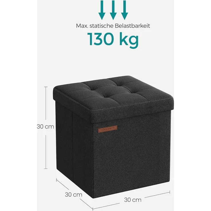 Songmics 30 cm Sitzbank mit Stauraum, klappbare Sitztruhe, Aufbewahrungsbox, Fußbank, basisschwarz LSF028B01 – Bild 3