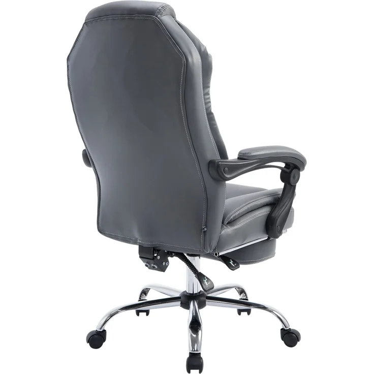 DELUKE® Bürostuhl MEDHA - 114x67x64, Grau Kunstleder Metall in Chromoptik Gestell ergonomische Bürostühle Homeoffice Stuhl mit Rollen – Bild 4