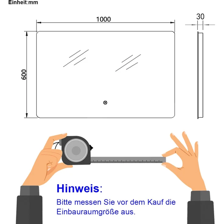 EMKE Badspiegel mit LED Beleuchtung Kaltweiß/Warmweiß/Neutralweiß Dimmbar 100x60cm Wandspiegel – Bild 5