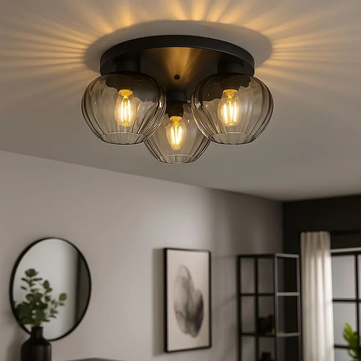 Deckenlampe, schwarz, Rauchglas, D 45 cm – Bild 2