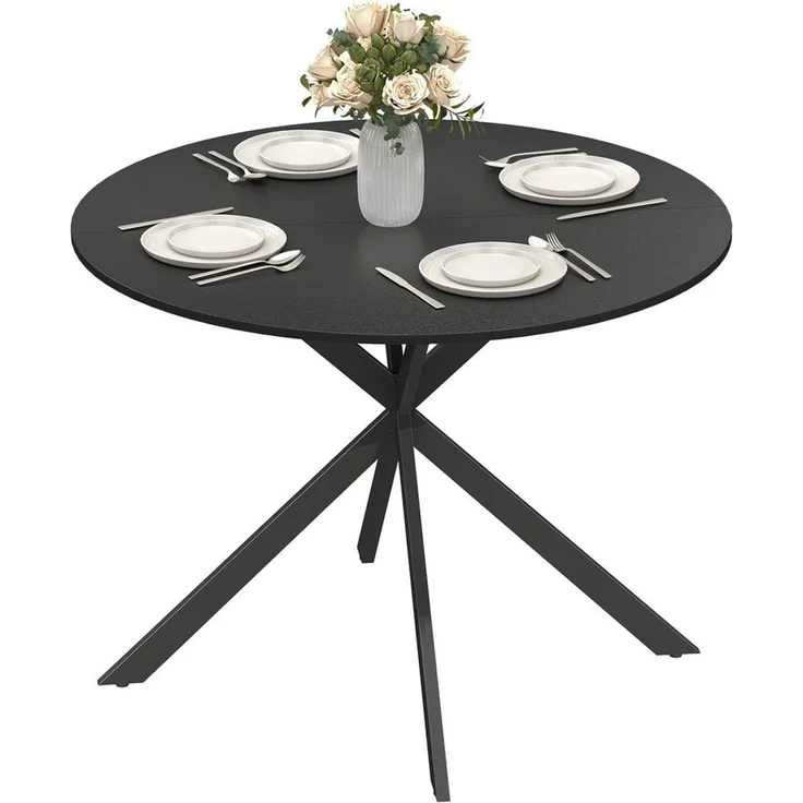 HOMCOM Esstisch Küchentisch im Industriestil mit Stahlbeinen für 4 Personen (für Esszimmer, Küche, Wohnzimmer, 1-St, rund, 100 x 100 x 75 cm), Schwarz – Bild 2