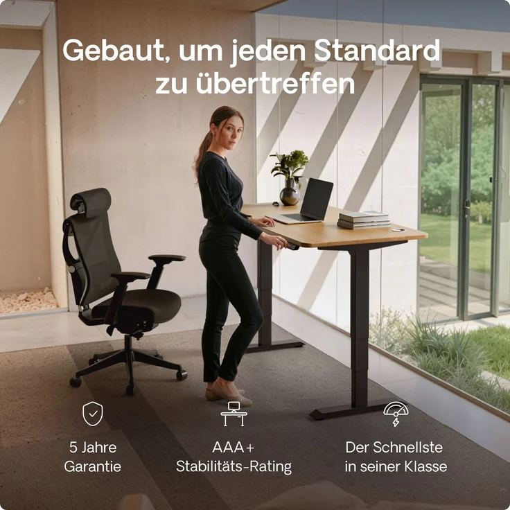 Desktronic HomePro Elektrisch höhenverstellbarer Schreibtisch 160x80cm Massive Eiche/Schwarz mit Memory-Funktion, Anti-Kollisions Technologie, USB-A und USB-C-Ladeanschlüssen – Bild 2