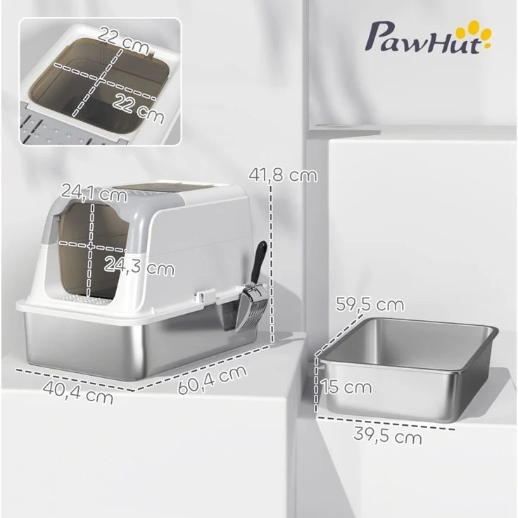 Katzentoilette mit Edelstahltablett, Doppel-Einstieg, 60,4x40,4x41,8 cm, Weiß – Bild 2