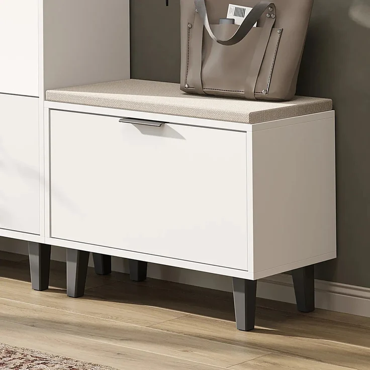 Roomart NORD Sitzbank mit Schuhklappe & Sitzkissen – Schuhbank für Flur & Diele – 73,6 cm – H 53 x B 73.6 x T 35 cm • Weiß – Bild 1
