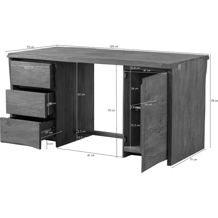 Schreibtisch Mango 150x75x78 braun geölt / sandgestrahlt PURE MANGO #110 – Bild 8