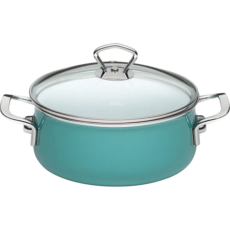 Riess Kasserolle Riess 0707-110 Kasserolle mit Glasdeckel 16cm 1 L, Emaille