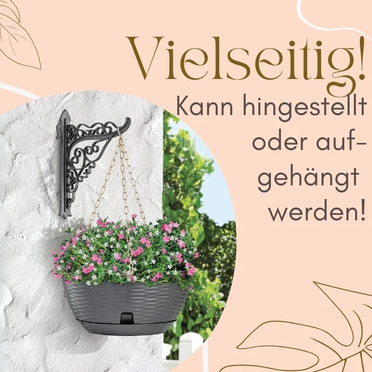 GarPet Blumenampel 2x Blumenampel Blumentopf hängend inkl. Kette Wandhalterung anthrazit – Bild 5