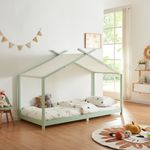 Hausbett Kinderbett Brome aus Holz 90x200 cm mintgrün mit Lattenrost [en. casa]