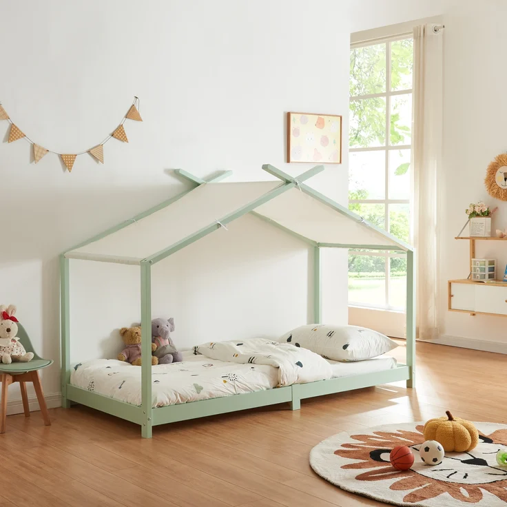 Hausbett Kinderbett Brome aus Holz 90x200 cm mintgrün mit Lattenrost [en. casa] – Bild 1