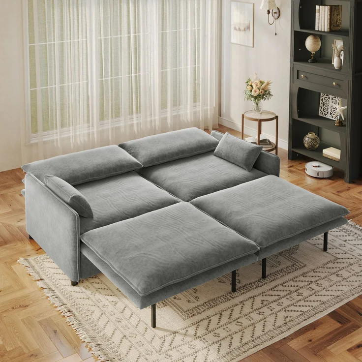 EINHOM 206 cm 3-Sitzer Chenille-Wolken-Sofa, 3-in-1 ausziehbares Schlafsofa mit Staufach, verstellbarer Rückenlehne, 2 beweglichen Armlehnkissen, geeignet für Wohnzimmer, Apartment, Schlafzimmer, hellgrau – Bild 7