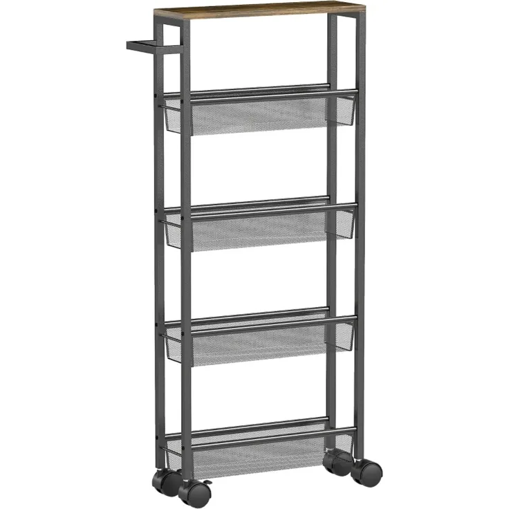 Küchenwagen Servierwagen mit 5 Ebenen, Rollwagen Küchenregal mit Arbeitsplatte, Rollen Griff 47 x 13 x 96,5 cm, Schwarz--Schwarz--96.5x13x47cm--YOUDENOVA
