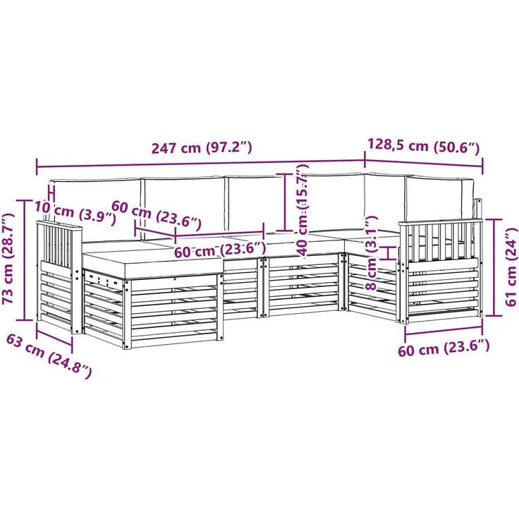 vidaXL Outdoor-Sofagarnitur 6 stk. 5-Sitzer Weiß und Hellgrau 3392106 – Bild 7