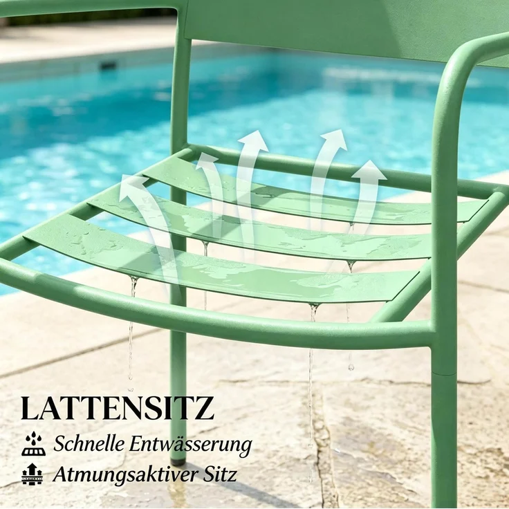 Garten-Bistro-Set mit Tisch 50x50x50 cm und 2 Armlehnenstühlen – Grün, Glasplatte – Bild 3