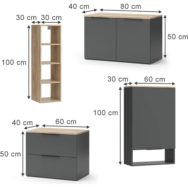 Wohnwand Wido Anthrazit 5 Teile Vicco – Bild 3
