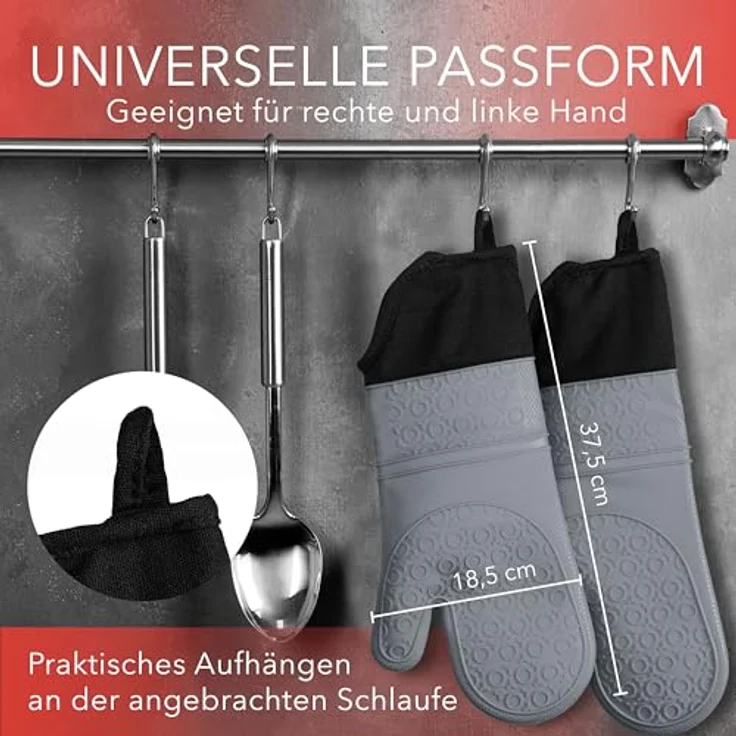 AVANA Topfhandschuhe Silikon Ofenhandschuhe Backhandschuhe Kochhandschuhe, (1 Paar Ofenhandschuhe aus Silikon), weiches Baumwoll-Innenfutter, Anti-Rutsch, Hitzebeständig bis 350°C – Bild 3