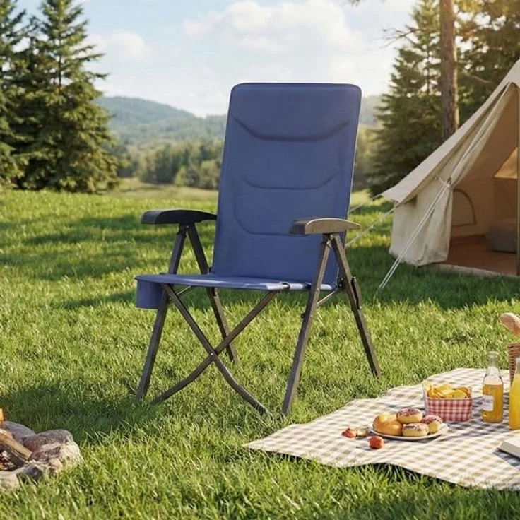 SONGMICS Campingstuhl, verstellbare Rückenlehne 95°-150°, Getränkehalter, Tragetasche, Angeln, Garten, Camping, blau – Bild 1