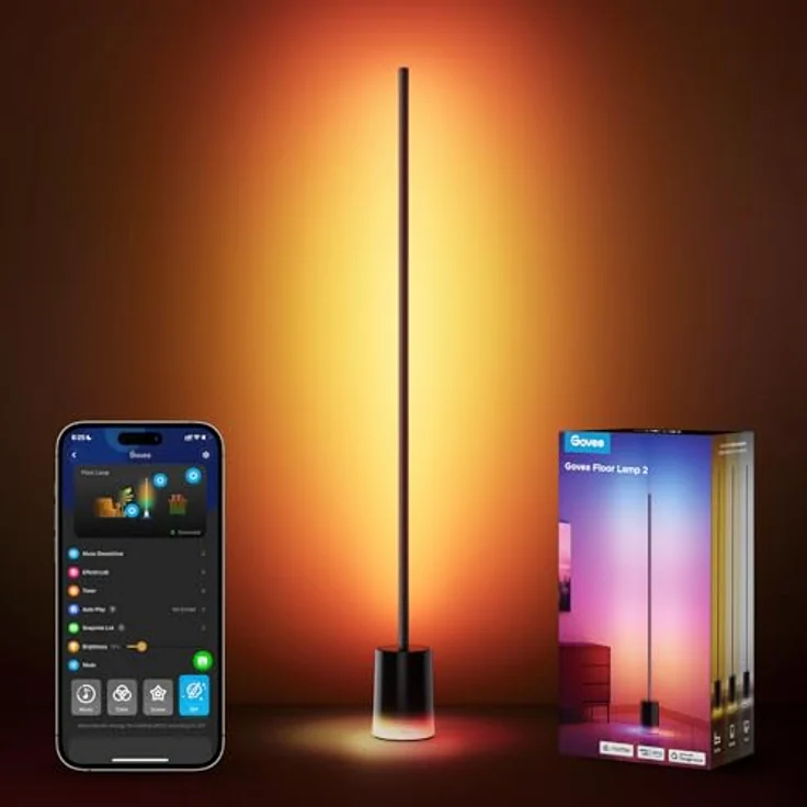 Govee Smart Stehlampe 2 mit Matter, RGBIC Stehlampe Dimmbar funktioniert mit Alexa, 1725 lm moderne Stehlampe schwarz mit Musiksynchronisierung, Szenenmodi, Stehleuchte für Schlafzimmer, Wohnzimmer – Bild 1