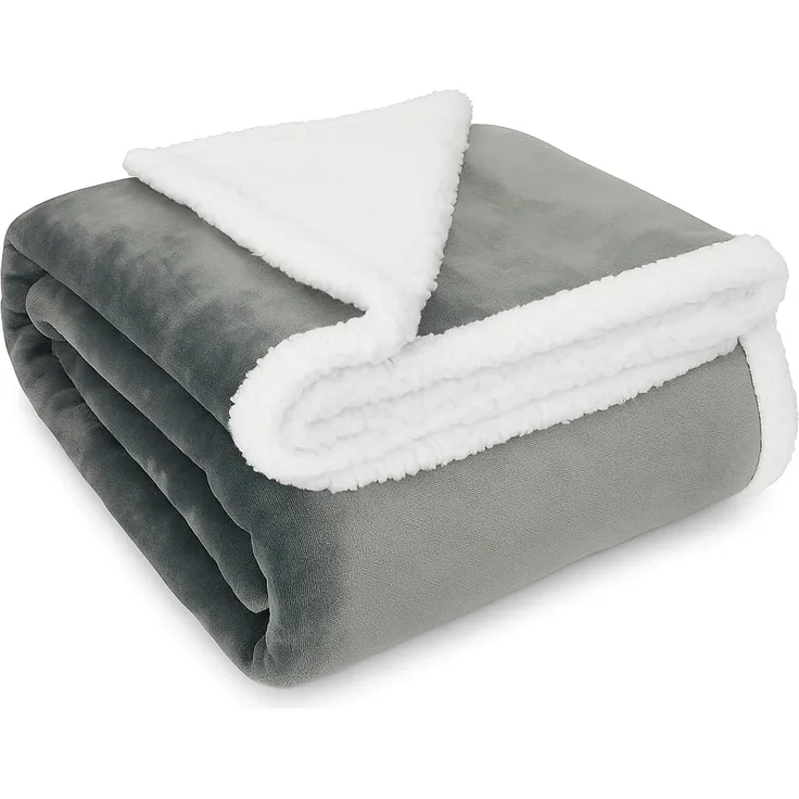 Betz Luxus Flanell Kuscheldecke Wohndecke XXL Verona Sherpa Größe 150x200 cm Farbe Silber