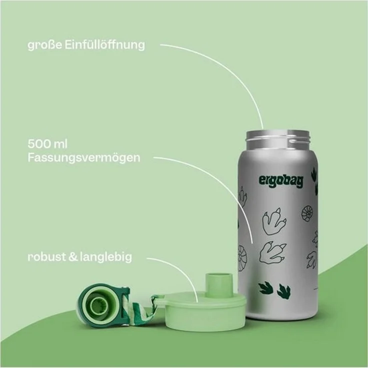 ergobag Trinkflasche Edelstahl Trinkflasche, auslaufsicher und kohlensäuregeeignet – Bild 1