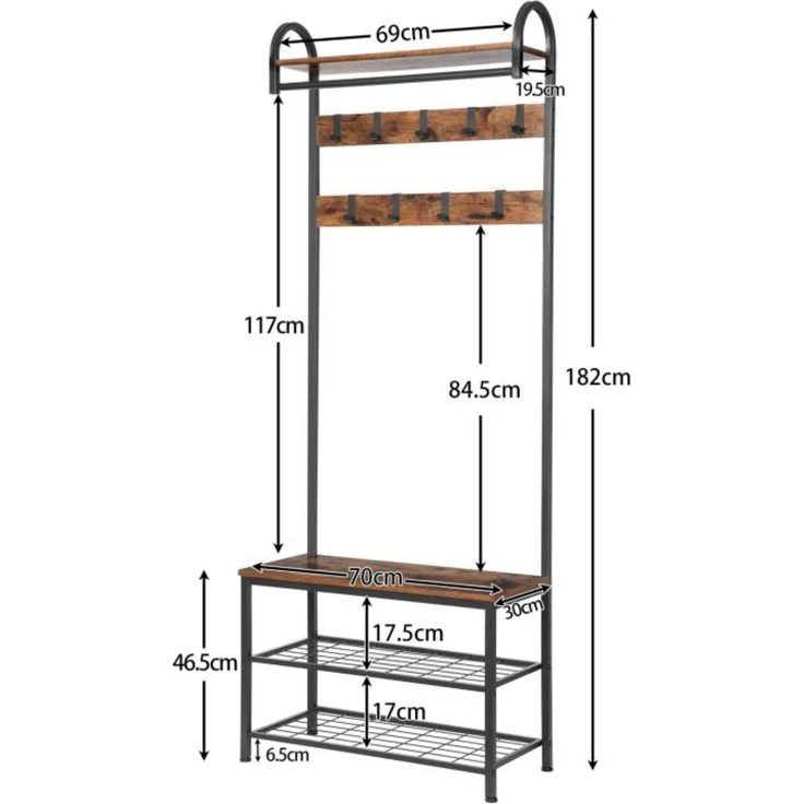 Hoobro GARDEROBENSTÄNDER BRAUN Schuhaufbewahrung (H 182 x T 70 x B 12.6 cm) – Bild 2