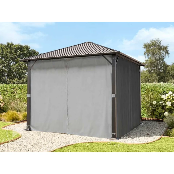 TOOLPORT Gartenpavillon 3x3 m mit Stahldach - Hardtop Pavillon mit 4 Seitenteilen und Moskitonetzen in Grau – Bild 3