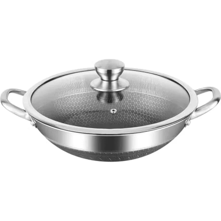 Wok Topf Edelstahl Wabenstruktur Ø36cm Induktion Anti Haft Kratzfest in Silber – Bild 5