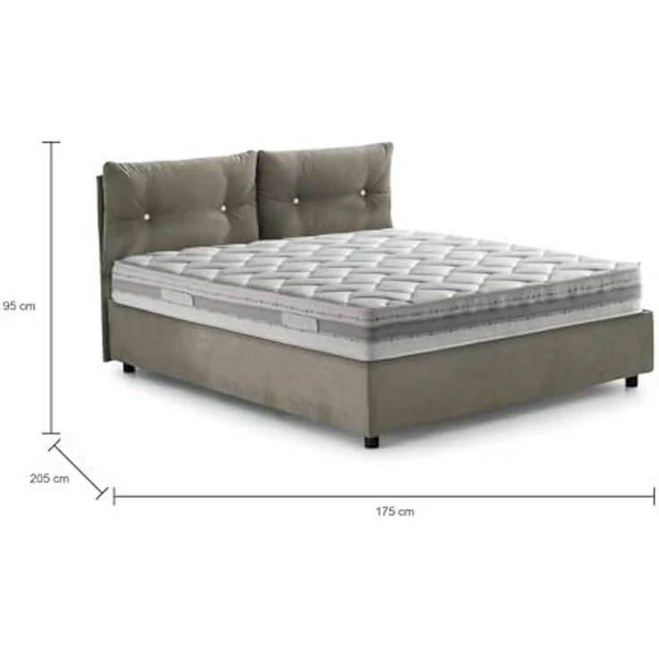 Talamo Italia - Rita Doppelbett, Bettkasten mit Stoffbezug, 100 % Made in Italy, Öffnung vorne, inklusive Matratze 160 x 190 cm, Taupe – Bild 2