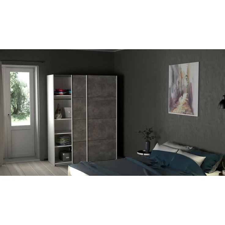 Dmora Kleiderschrank 2 Türen Maurice, Schlafzimmermöbel, Schrank, Garderobe, 150x61 h200 cm, Weiß und Grau – Bild 2
