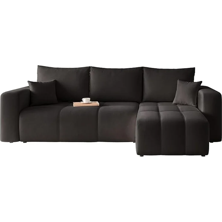 Ecksofa mit Bettkasten und Schlaffunktion, 248 x 145 cm, schwarz – Bild 4