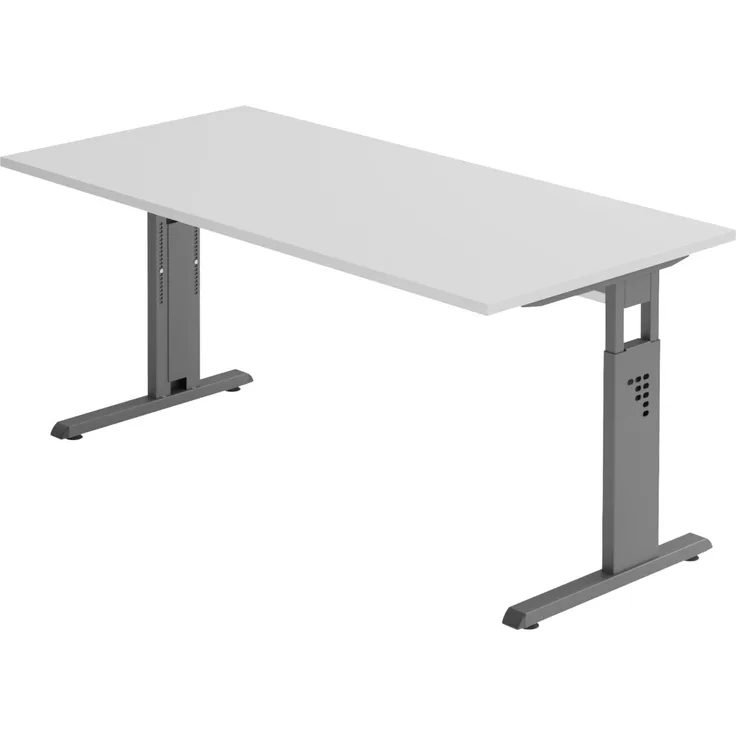 bümö höhenverstellbarer Schreibtisch O-Serie 180x80 cm in grau, Gestell in Graphit - großer PC Tisch für's Büro manuell höhenverstellbar, Computertisch verstellbar, OS-19-5-G