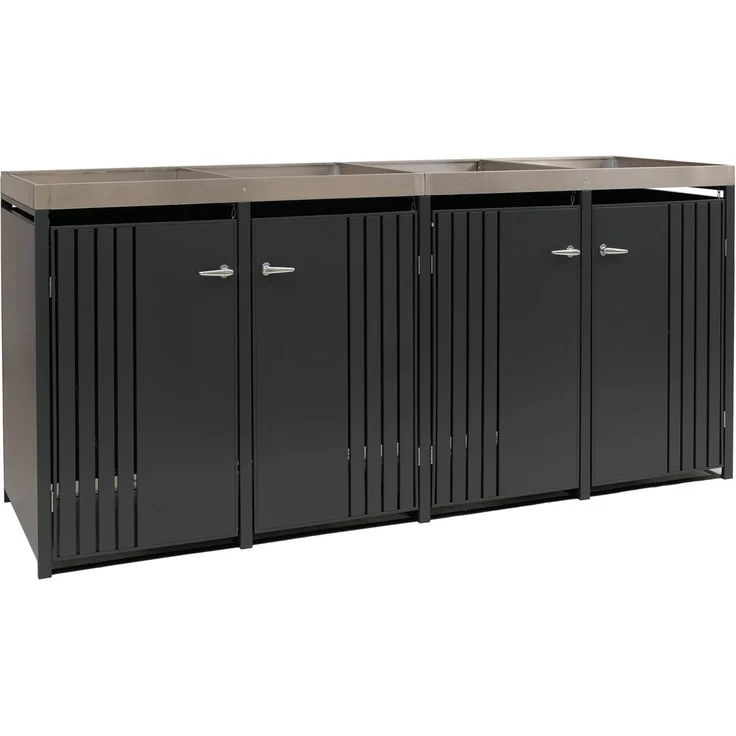 4er-Mülltonnenverkleidung HWC-O67, Mülltonnenbox mit Pflanzkasten, Metall 125x260x84cm 95kg ~ anthrazit – Bild 7