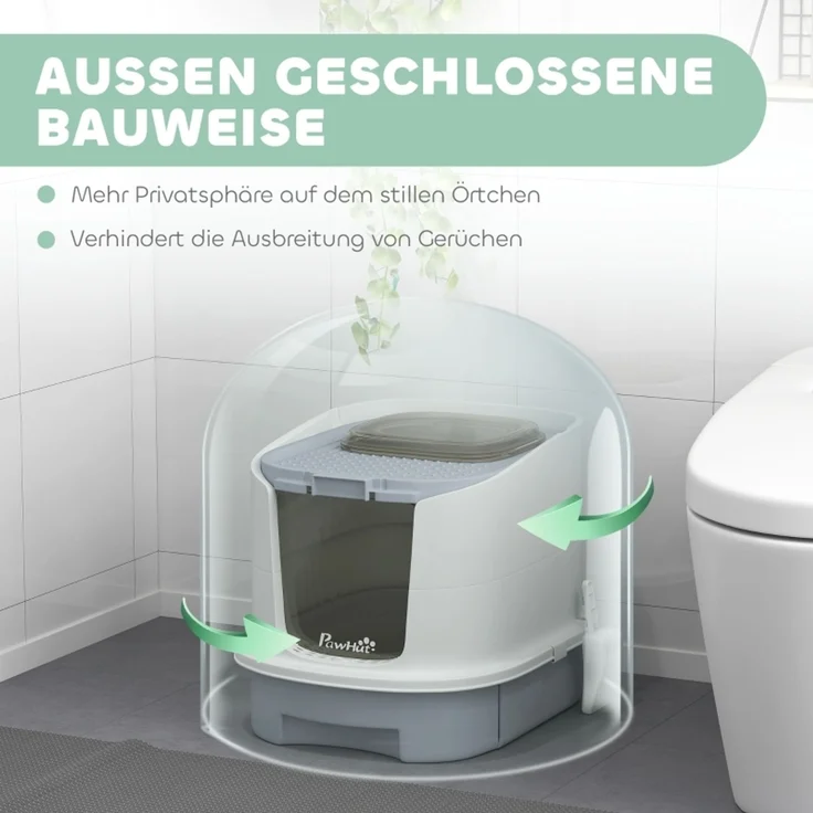 Katzenklo mit Deckel Obenliegender Eingang Schaufel ausziehbares Tablett für Katzen bis 4,5 kg, 40,5x52,5x42,5 cm Grau--Grau--52.5x40.5x42.5cm--YOUDENOVA – Bild 4