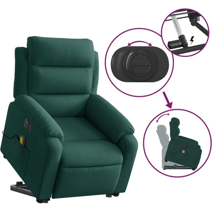 vidaXL Massagesessel mit Aufstehhilfe Elektrisch Dunkelgrün Samt 3205127 – Bild 11